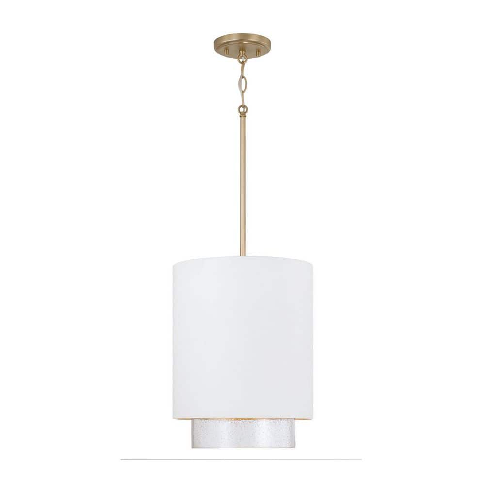 Weller 11.5in W x 19.50in H 1-Light Cylindrical Metal Pendant in Matte White with Matte Brass Interior and Seeded Glass price history on PriceWatchPro
