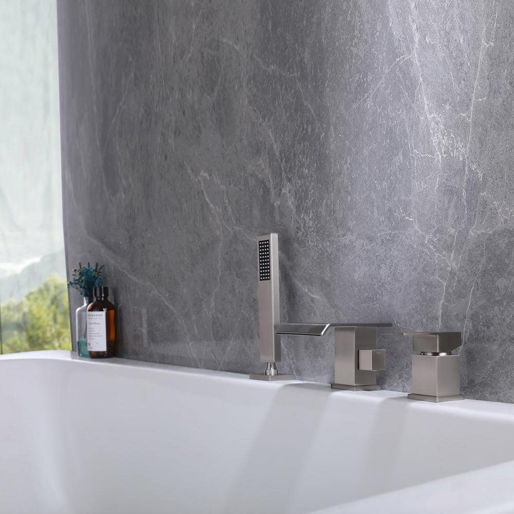 Brushed Nickel Waterfall Roman Tub Faucet with Handheld Shower