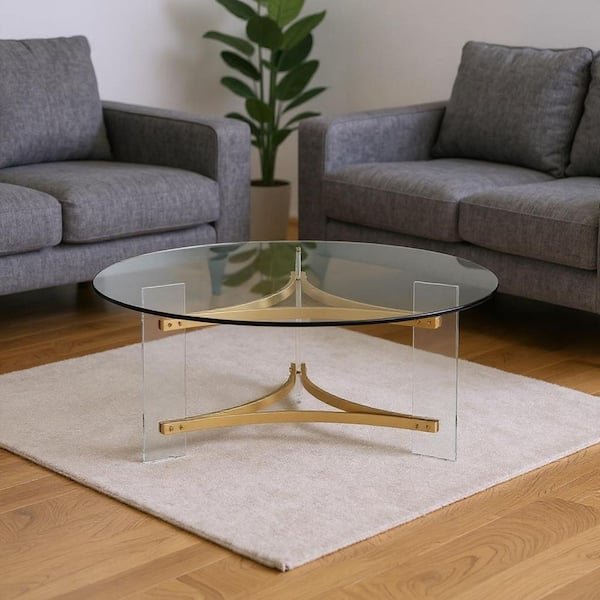41.00 in. Gold Round Glass Coffee Table