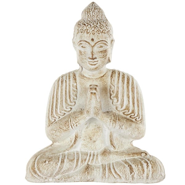 Litton Lane Cream Paper Mache Handmade Carved Buddha Sculpture with Brown Distressing