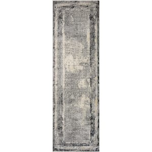 Warner Grey/Charcoal 2 Ft. 7 In. x 8 Ft. Distressed Distressed Abstract Runner Rug
