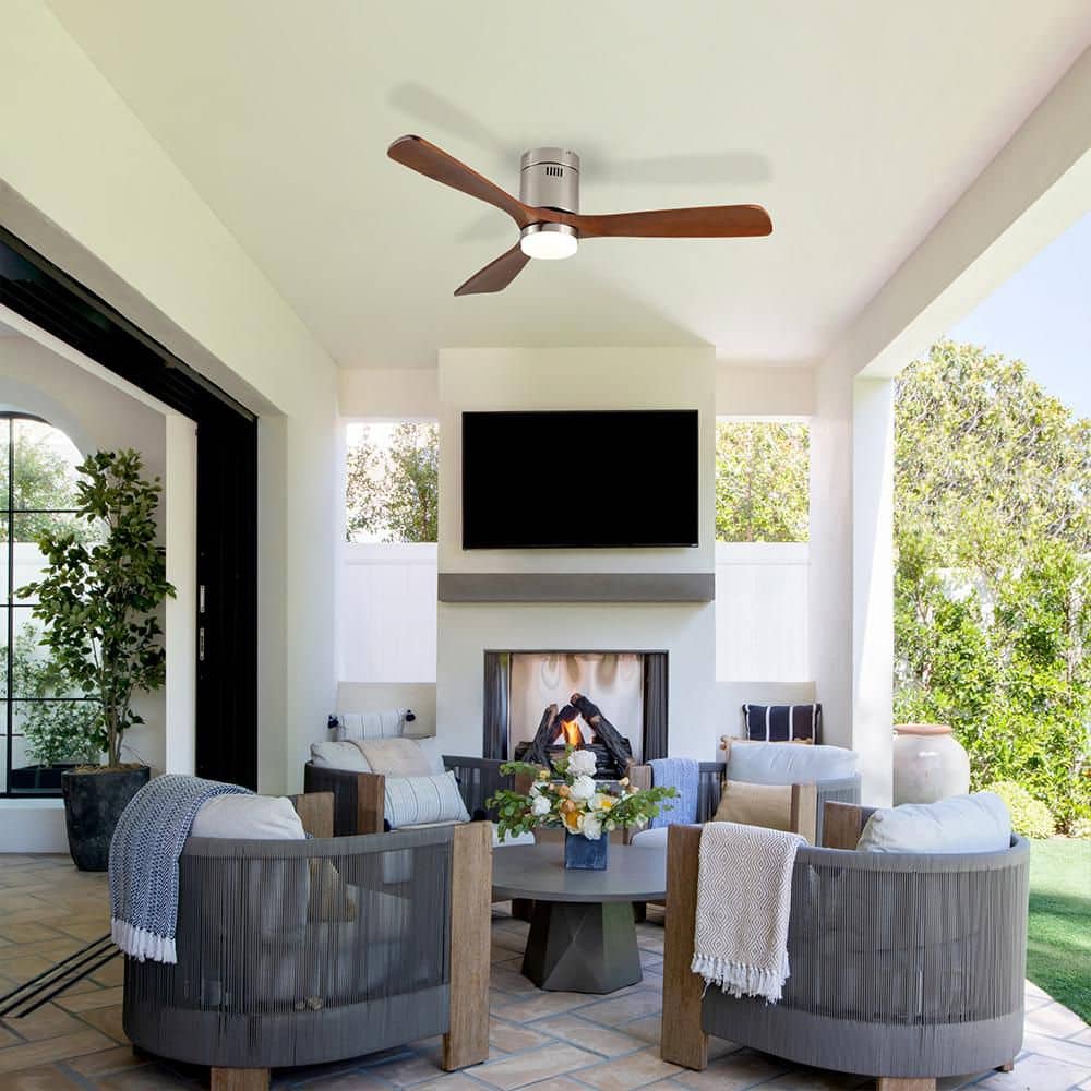 52 in. Nickel Indoor/Outdoor Standard Flush Mount Ceiling Fan with Light, Modern Quiet Motor Fan for Patio Office price history on PriceWatchPro