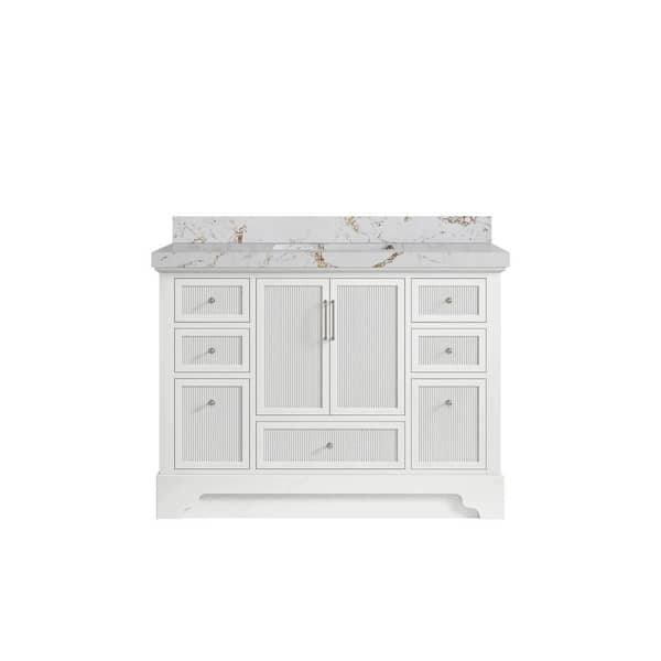 Willow Collections Alys 48 in. W x 22 in. D x 36 in. H Single Sink Bath Vanity in White with 2 in. Viola Gold Quartz Top