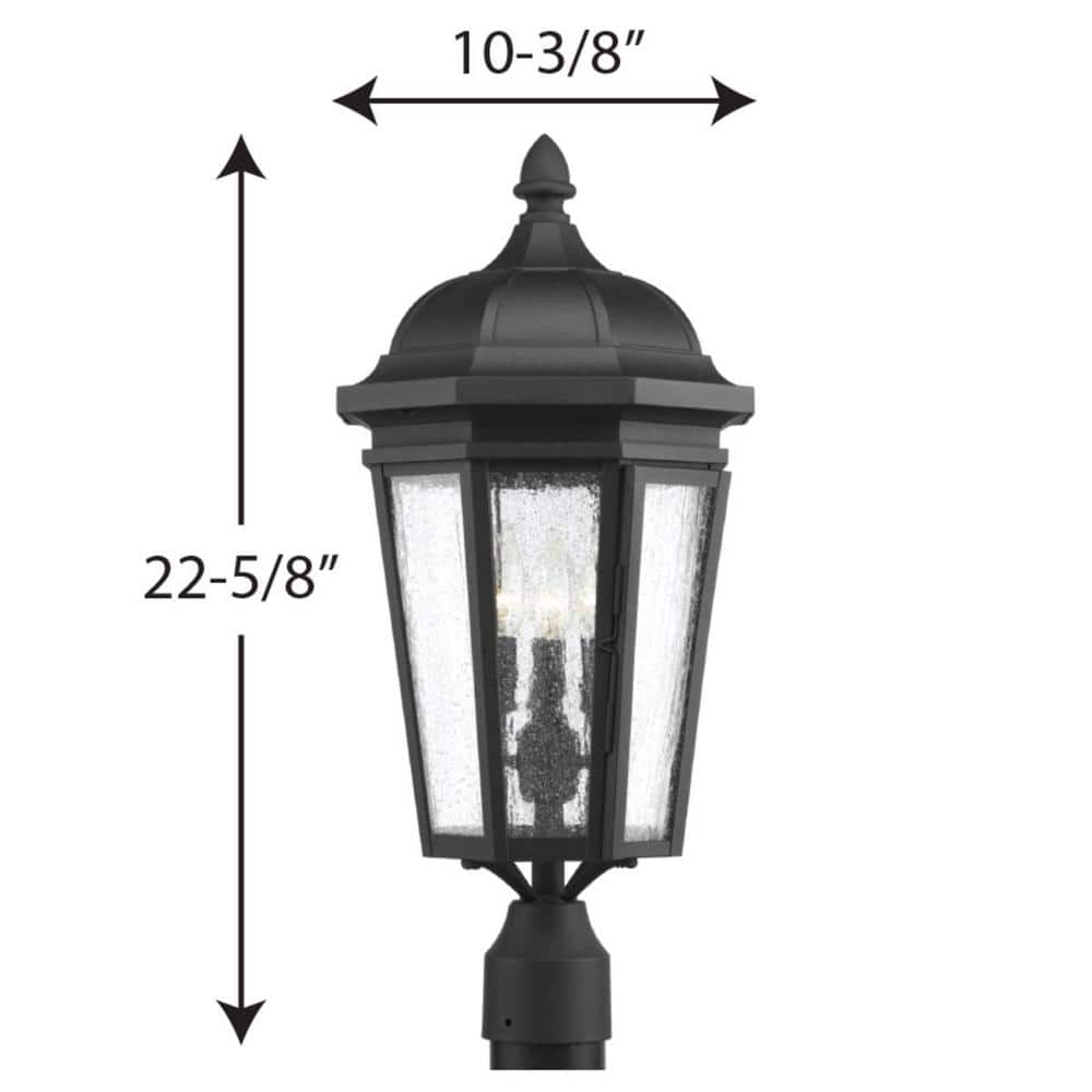 Verdae Black Three-Light Post Lantern with Clear Seeded Glass