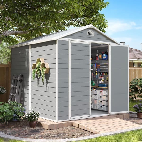 6 ft. x 8 ft. Plastic Storage Resin Shed with Floor Foundation, Air Vents for Patio, Grey (48 sq. ft. Coverage Area)