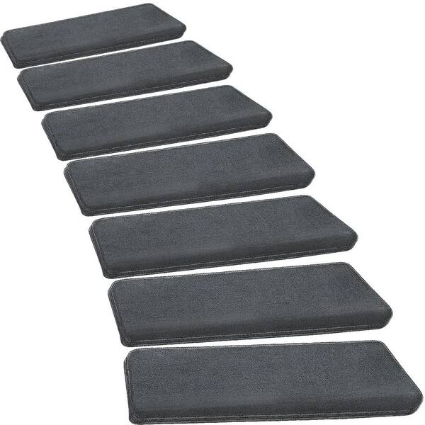 Dark Gray Stair Tread Rugs Machine Washable with Rubber Backing 5 Pcs