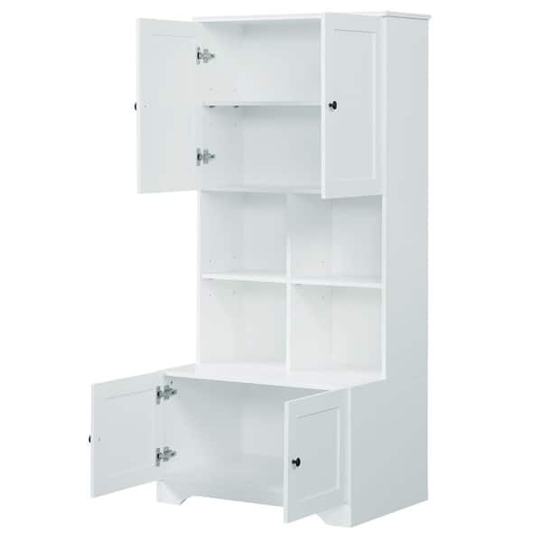 31 in. W x 12 in. D x 67 in. H White Linen Cabinet with 4-Doors and Open Multi-layer Shelves