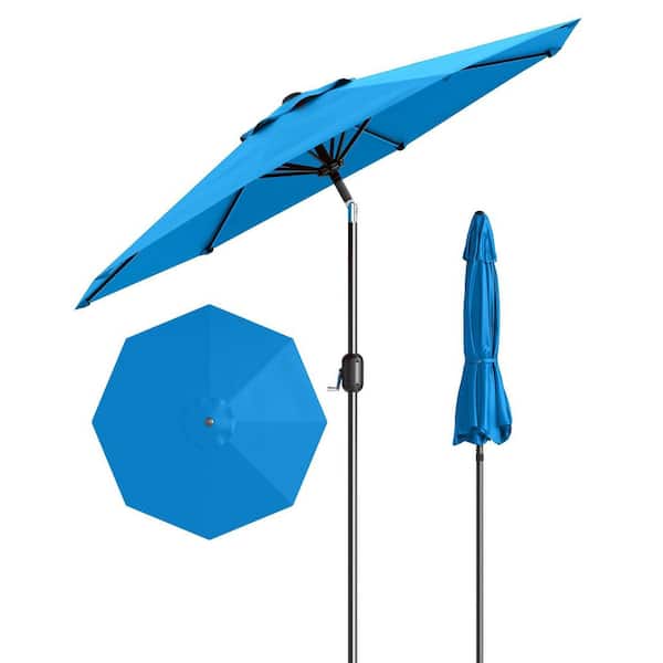 Round 9 ft. Iron Cantilever Market Tilt Patio Umbrella in Blue