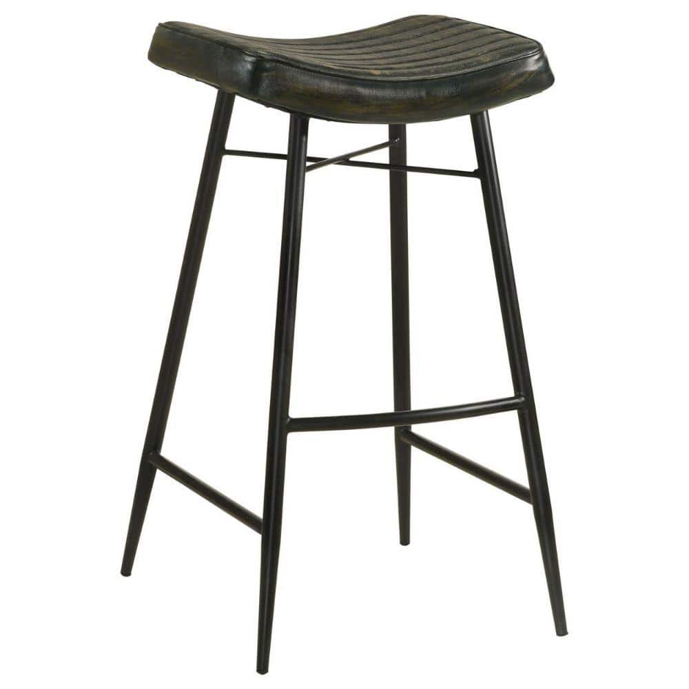 Benjara 31 in. Black Low Back Metal Frame Bar Stool with Leather Seat ...