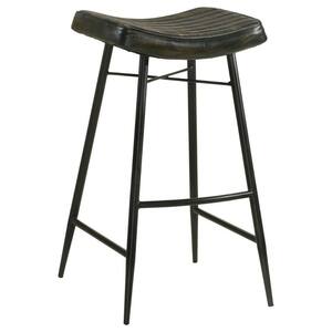 31 in. Black Low Back Metal Frame Bar Stool with Leather Seat