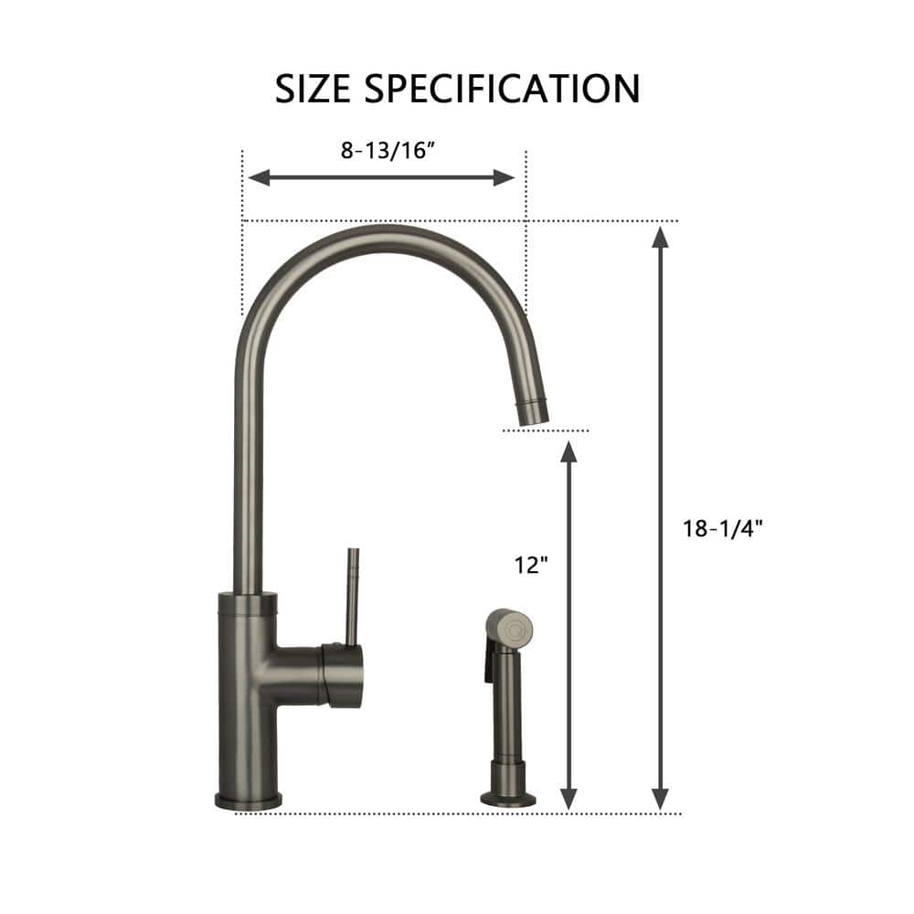 Gun Black Brass Widespread Kitchen Faucet with Side Spray