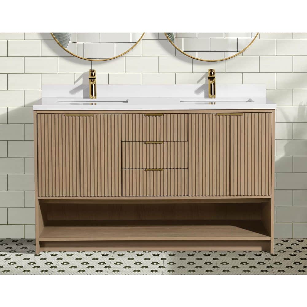 San Diego 55" Oak Gray Double Sink Vanity with Quartz Top
