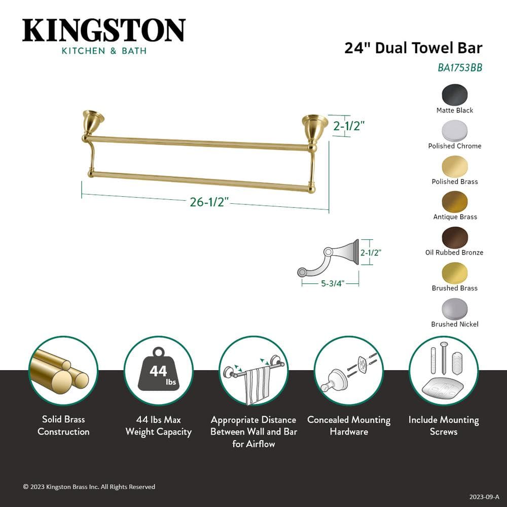 Heritage 24-Inch Brushed Brass Dual Towel Bar