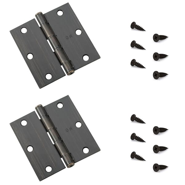 Onward 3-1/2 in. x 3-1/2 in. Oil-Rubbed Bronze Full Mortise Butt Hinge with Removable Pin (2-Pack)