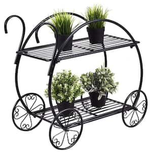 26 in. H Painted Black Metal 2-Shelf Plant Stand