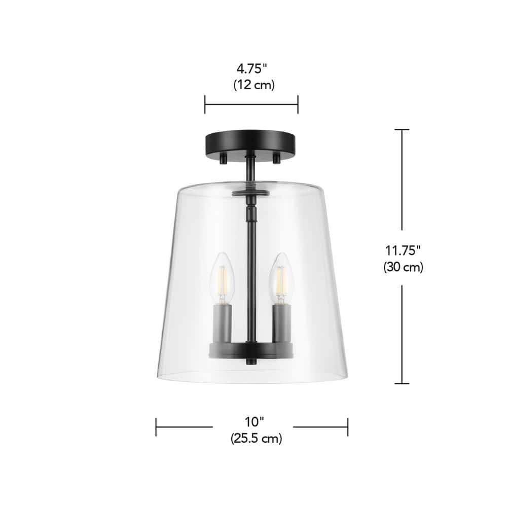Matte Black and Clear Glass Semi-Flush Mount Ceiling Light