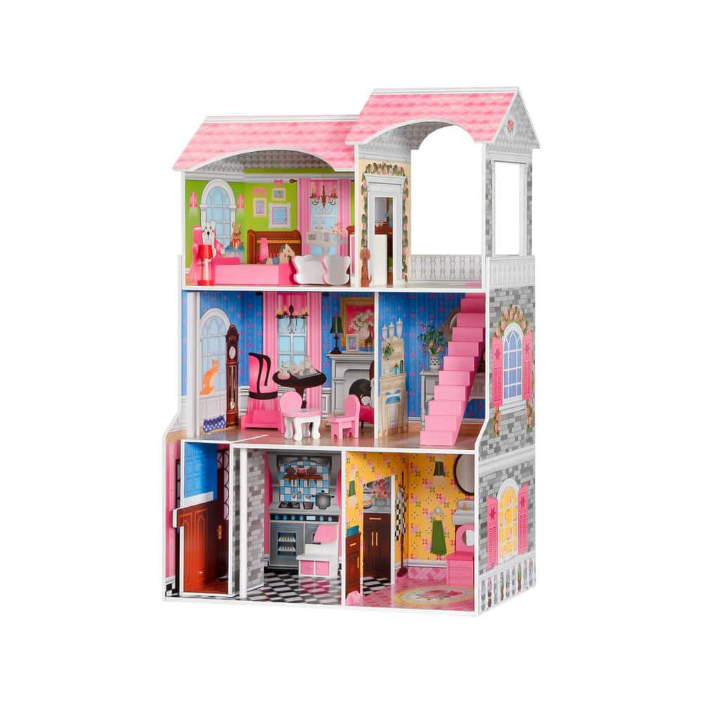 Doll House Wooden Furniture Kit LED Plastic Toy Miniature Children Birthday  Gift