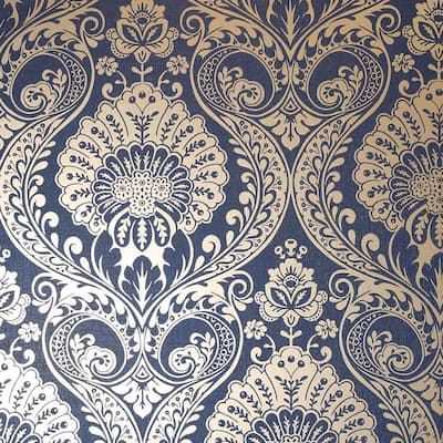 Damask Navy Wallpaper Home Decor The Home Depot