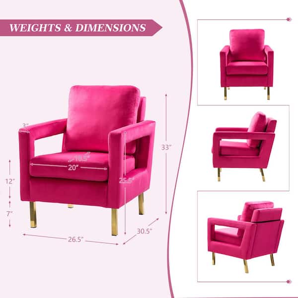 Anika Modern Fushia Comfy Velvet Arm Chair with Stainless Steel Legs and Square Open-framed Arm (Set of 2)