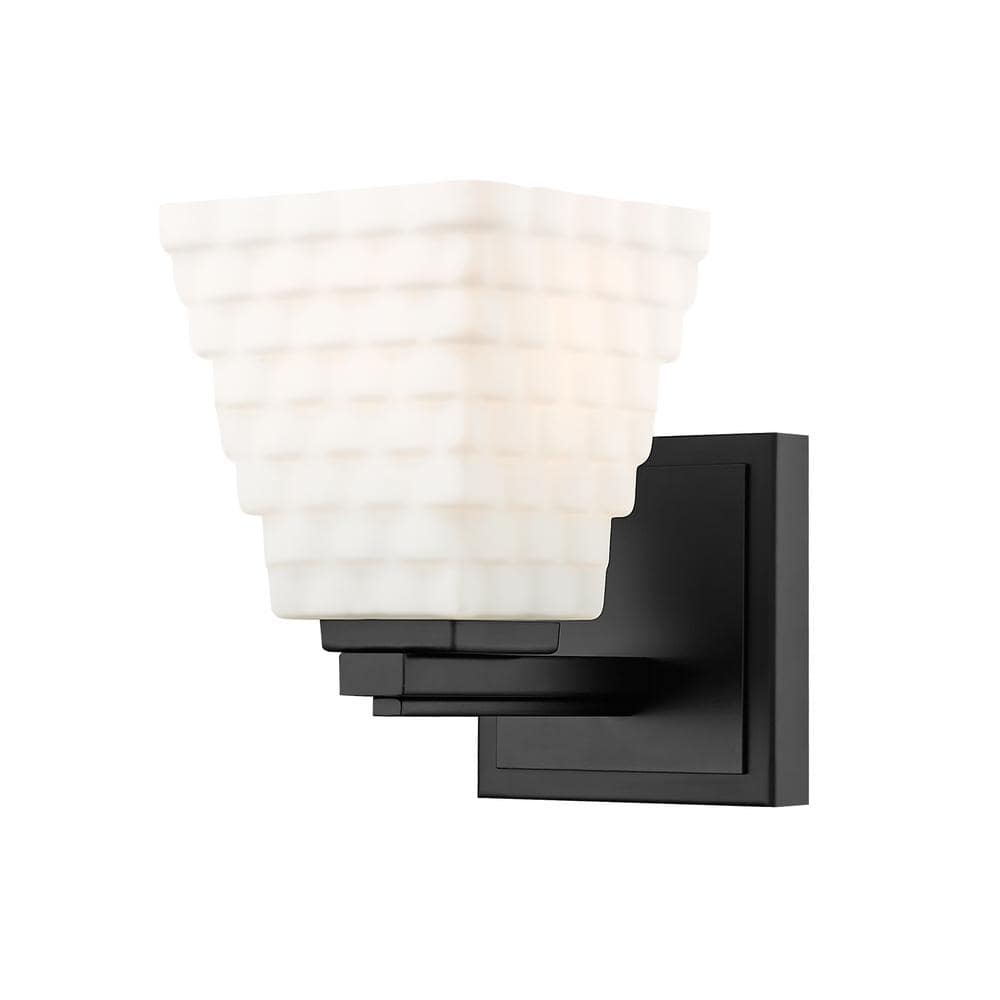 Annalise 1-Light Matte Black Wall Sconce with Matte Opal Glass Shade