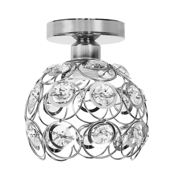 YANSUN 8 in 1-Light Chrome Crystal Semi Flush Mount Ceiling Light Fixture for Foyer, Entryway Kitchen Bedroom Dining Room