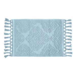 Ricardo Cotton Fringe 21 in. x 41 in. Bath Rug in Light Blue