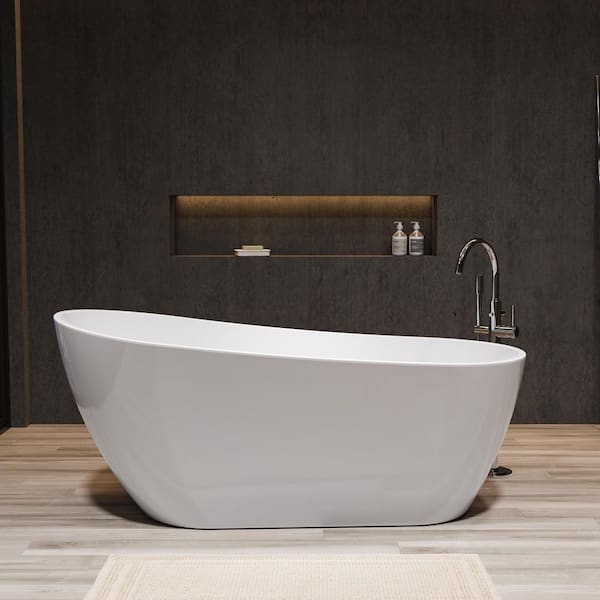 67 in. x 31.5 in. Acrylic Freestanding Flatbottom Soaking Bathtub in White