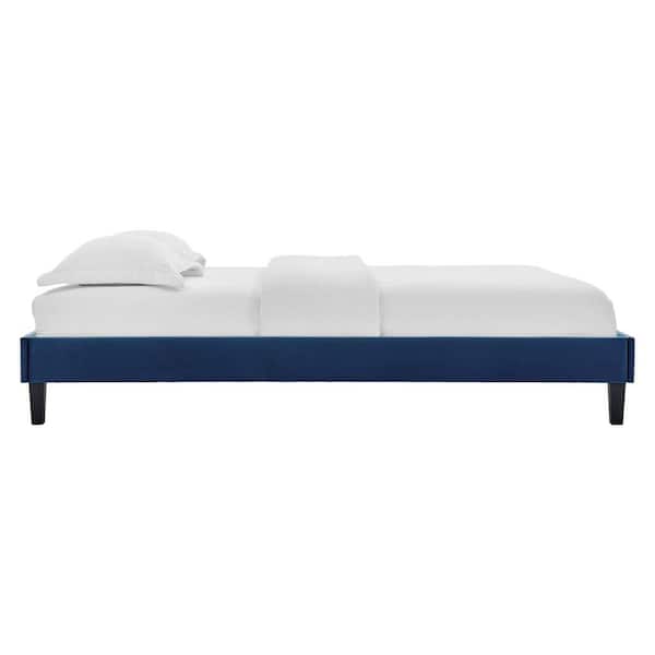 Reign Navy Blue King Performance Velvet Platform Bed Frame