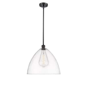 Bristol Glass 1-Light Oil Rubbed Bronze Cage Pendant Light with Clear Glass Shade