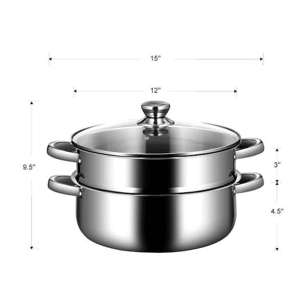 Simlug Steamer Pot,2-Layer Steamer Pot 2-Layer Stainless Steel Steamer, Cookware Cooker Double Boiler Soup Steaming Pot 27cm/11i