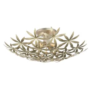 Flower Child 22 in. 4-Light Ambry Gold Semi-Flush Mount with Metal Shade and No Bulbs Included