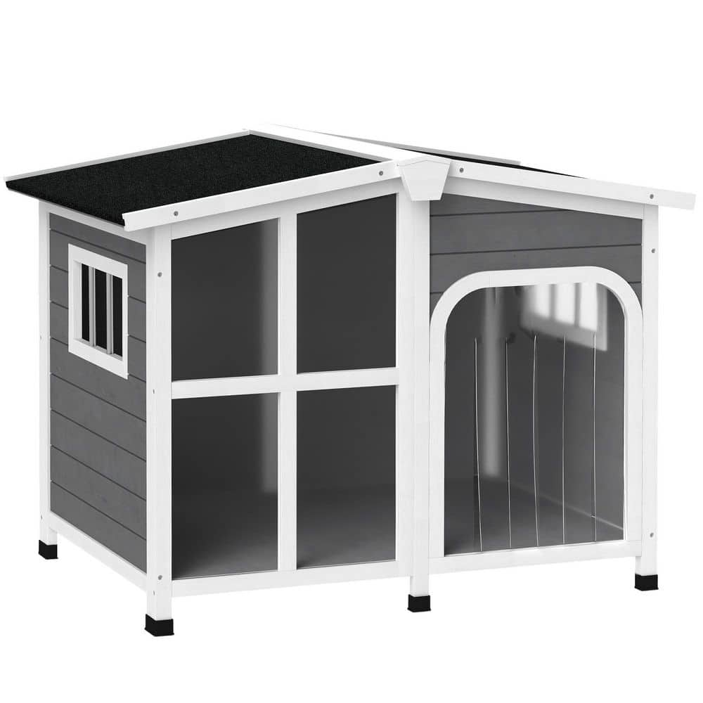PawHut Outside Cabin-Style Wooden Dog House for Large Dogs with ...