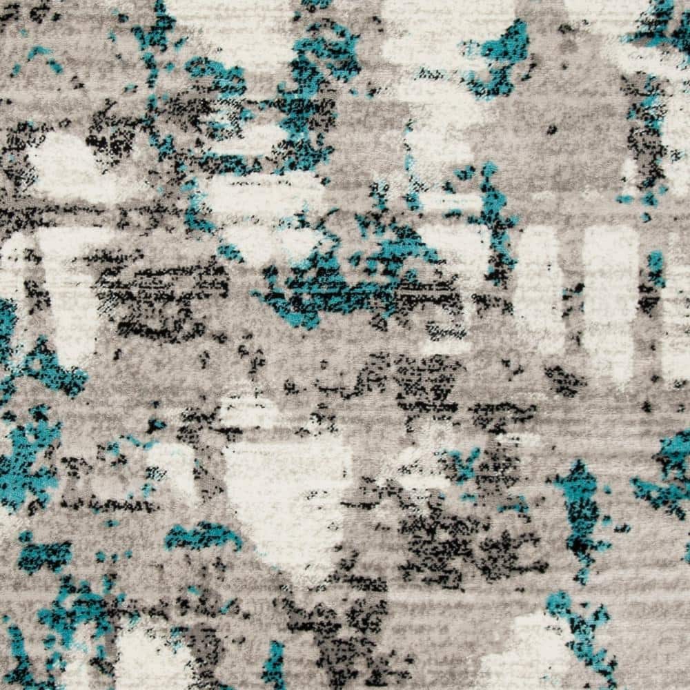 Skyler Gray and Blue Synthetic Abstract Square Rug 6'7"