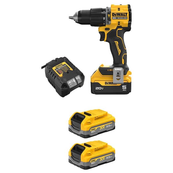 Atomic 20-Volt Lithium-Ion Cordless 1/2 in. Hammer Drill Kit w/ 5 Ah Battery (2) Powerstack 3.5 Ah Batteries and Charger