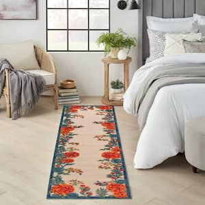 Aloha Ivory Multicolor 2 ft. x 6 ft. Floral Contemporary Indoor/Outdoor Runner Area Rug