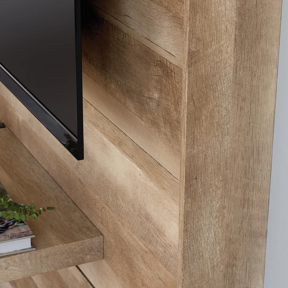 Lintel Oak 84" Entertainment Wall with Floating Shelf and LED Lights