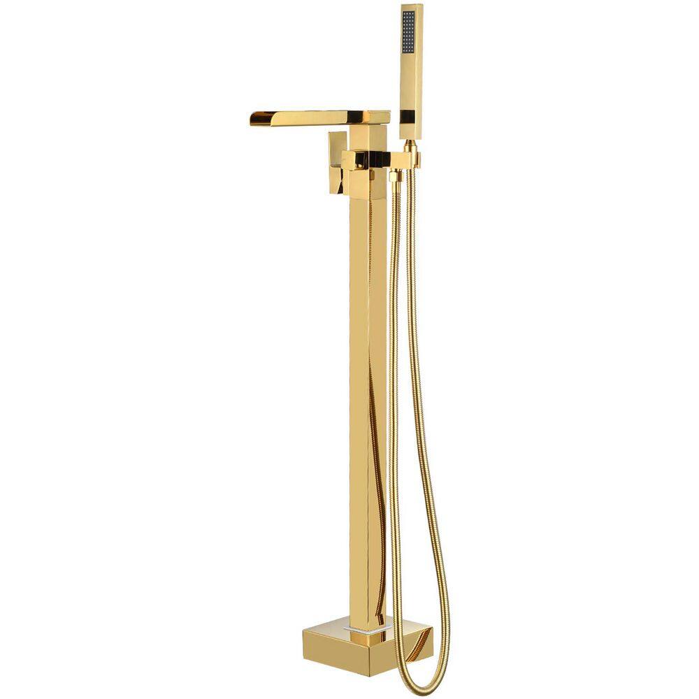 Single-Handle Claw Foot Tub Faucet Freestanding Floor Mount Roman Tub Faucet with Waterfall Spout in Polished Gold price history on PriceWatchPro