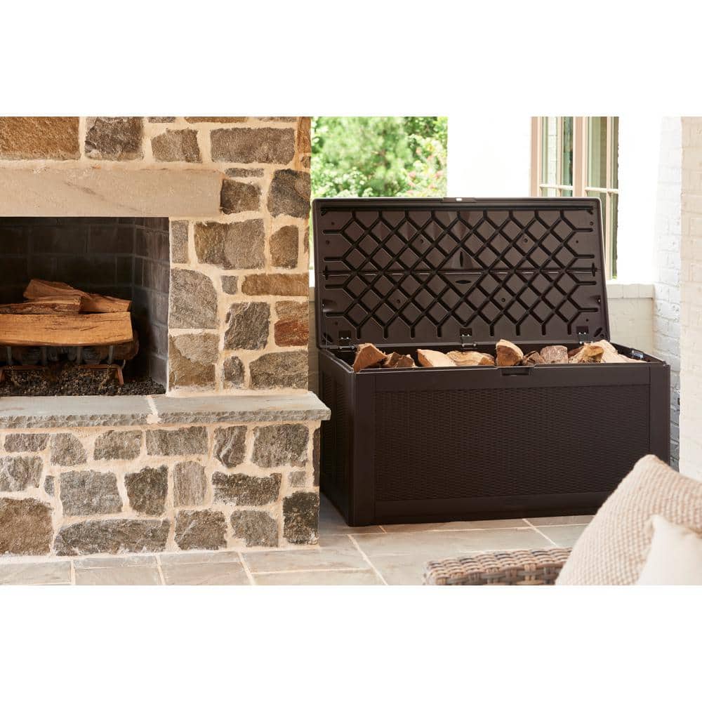 Extra Large Brown Wicker Lockable Resin Deck Box