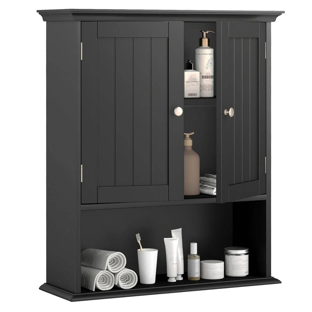 Bathroom Wall Cabinet Organizer with Double Doors Adjustable Shelf and Open Cubby price history on PriceWatchPro