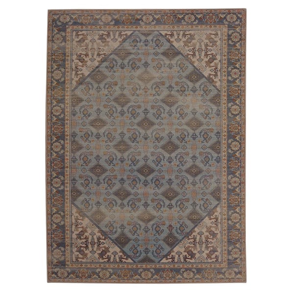 Park West Blue and Ivory 3 x 5 ft. Traditional Woven Distressed Polyester Rectangle Indoor Accent Area Rug