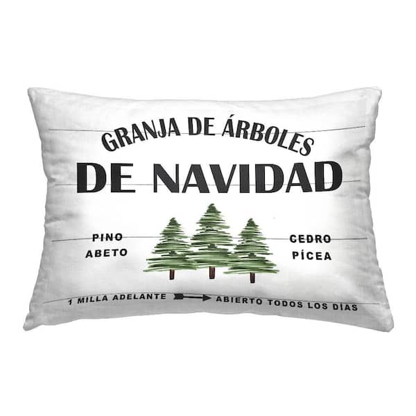 Christmas Tree Farm White Print Polyester 14 in. x 20 in. Indoor Throw Pillow