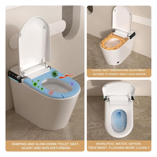 LORDEAR 1.27 GPF Tankless Elongated Smart Bidet Toilet with Auto Open/Close Lid in White