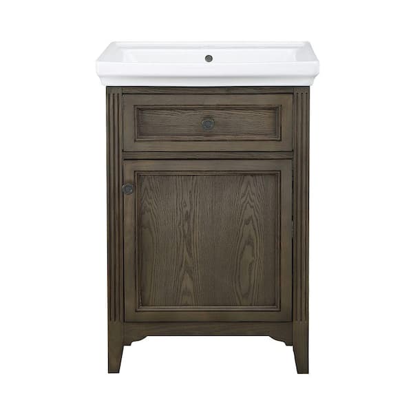 Unbranded Chariot 24 in. Vanity in Driftwood with Vitreous China Vanity Top and Basin in White