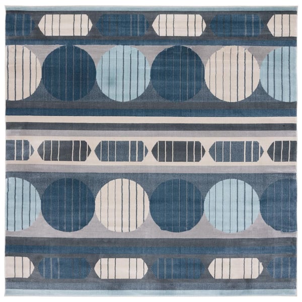 SAFAVIEH Orwell 7 ft. x 7 ft. Gray/Blue Abstract Geometric Square Area ...