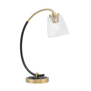 Delgado 18.25 in. Matte Black and New Age Brass Accent Desk Lamp with Clear Bubble Glass Shade