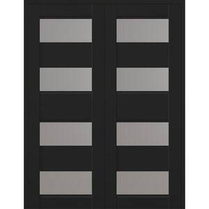 Della 72 in. x 80 in. Both Active 4-Lite Frosted Glass Black Matte Composite Double Prehung Interior Door