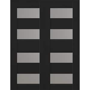 Della 72 in. x 80 in. Both Active 4-Lite Frosted Glass Black Matte Composite Double Prehung Interior Door