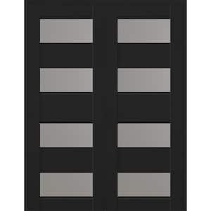 Della 60 in. x 96 in. Both Active 4-Lite Frosted Glass Black Matte Composite Double Prehung Interior Door