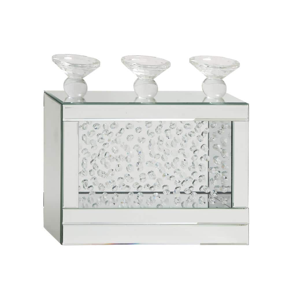 Silver Wood and Glass Candelabra with Mirrored Accents