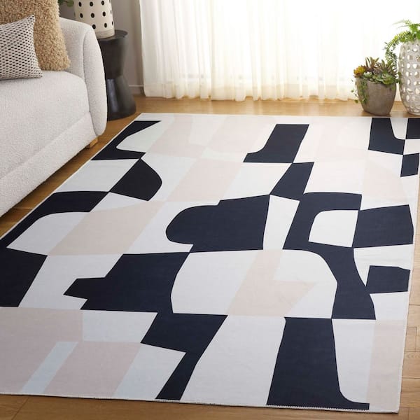 Malibu Ivory/Beige  3 ft. x 5 ft. Machine Washable Modern Geometric Abstract Area Rug